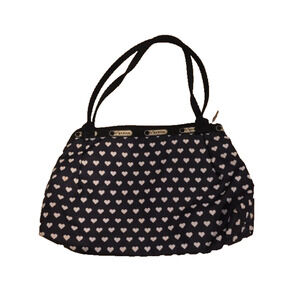 LeSportsac Sugar Hearts Shoulder Tote Black White Nylon Limited Edition